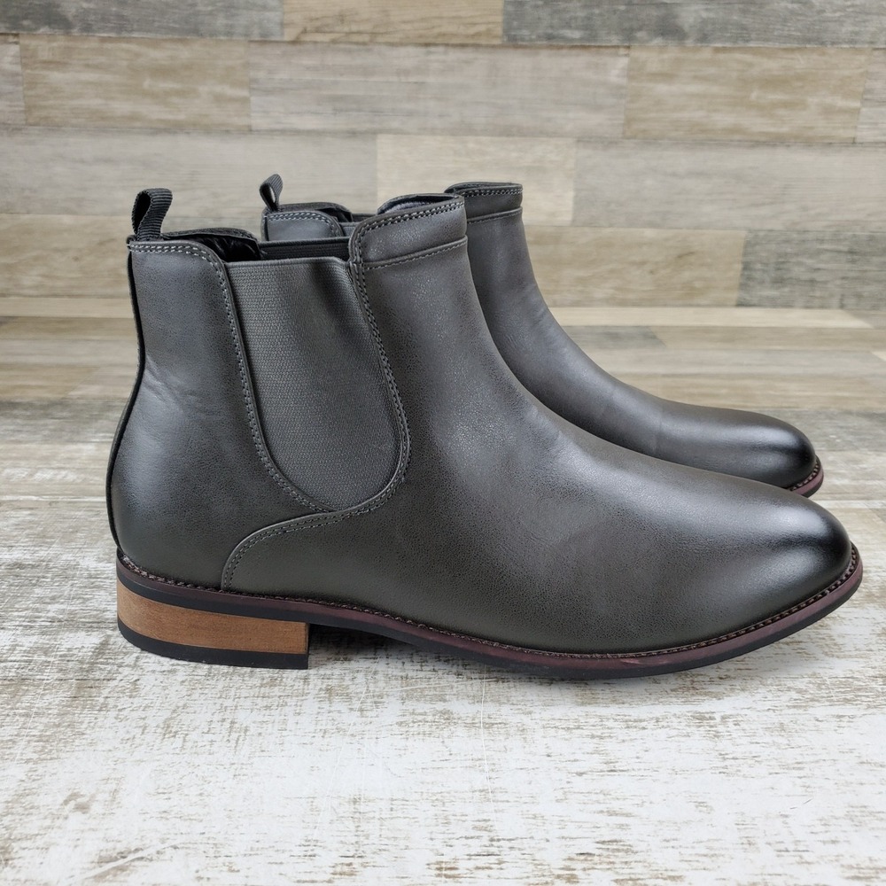 Vance Co. Landon Mens Chelsea Dress Boot Sz 11 Gray Faux Leather Comfort Pull On